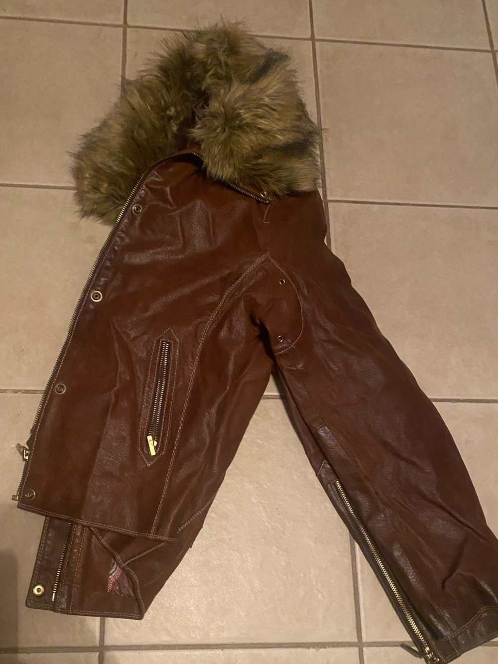 a.n.a Brown Faux-Leather Jacket with Faux-Fur Hood